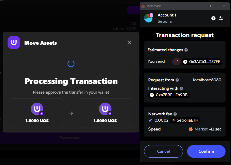 EVM to Ultra Transfer Confirmation